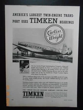 1940 Timken Roller Bearing CO Canton OH Curtiss- Wright Substratosphere plane AD