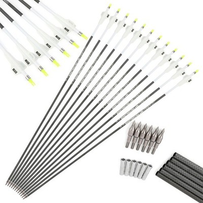 12X 33.5'' Archery 3K Carbon Fiber Arrow Sp250-400 ID6.2 OD7.4 Rubber Vanes
