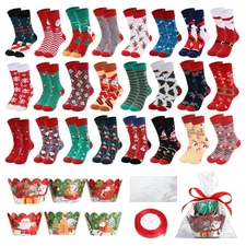 24 Pairs Christmas Cupcake Socks DIY Gift, Christmas Socks Warm Soft Xmas Cre...
