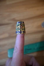 Vintage cloisonné enamel thimble brass flower motif
