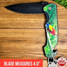 Colorful Parrot Print Assisted Folding Pocket Knife w/ 5.0" Handle