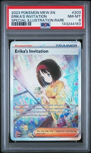 2023 POKEMON MEW EN-151 SPECIAL ILLUSTRATION RARE #203 ERIKA'S INVITATION PSA 8