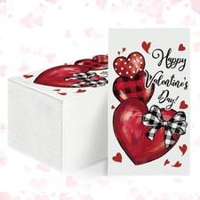 100 Valentine Disposable Paper Decorative Guest Napkins, Happy Valentine's Da...