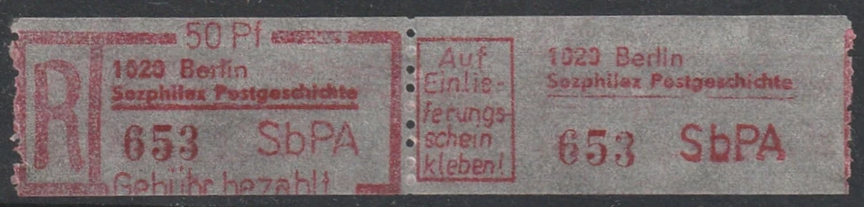 DDR, Sonder SbPA R-Zettel  Berlin "Sozphilex Postgeschichte" Versandkostenfrei ! - Bild 1 von 1