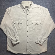 St. John's Bay Chamois Cloth Beige Textured 100 Cotton workwear Shirt Mens L