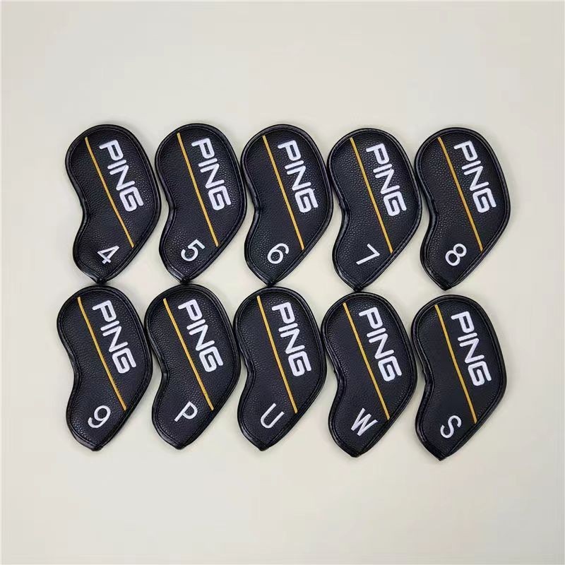 Iron Head Covers Case Leather Magnetic Black Yellow-line 4-9puws