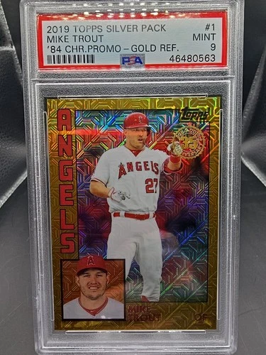 2019 Topps Silver Pack Mike Trout 84 Promo Gold Refractor PSA 9