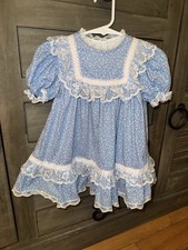 VTG 80s Bryan Blue Floral Lace Ruffle Dress 3T Cottagecore