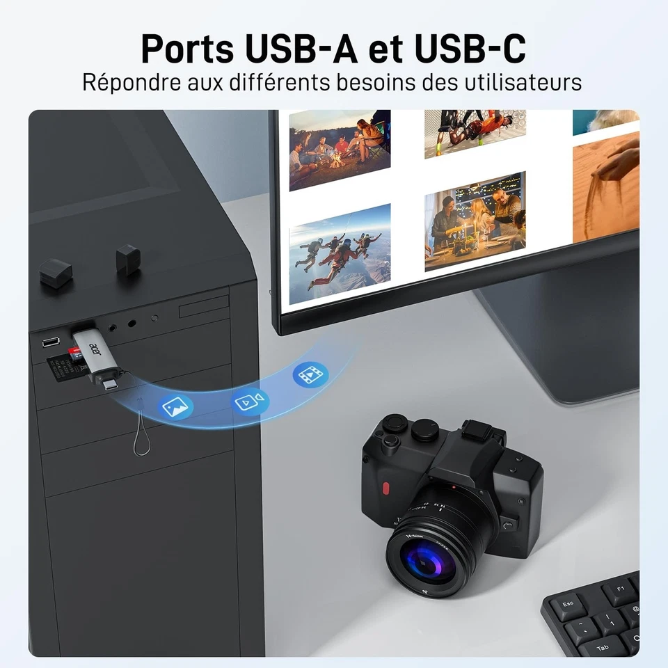 Acer Lecteur cartes SD microSD USB 3.0 USB-C double lecteur - Photo 4/4