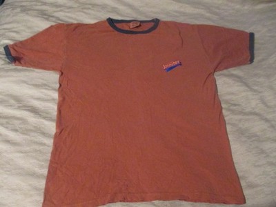 MEN'S SIZE LARGE EMBROIDERED T-SHIRT ''IT'S 5 O'CLOCK SOMEWHERE''  BURNT ORANGE