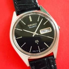 Seiko Black Dial SQ Watch Vintage With Black Leather Band 7546-7139 Mens