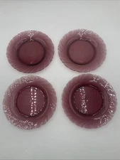 4 Duralex Bormioli Rococo Amethyst Glass Salad Plates France 7.75”