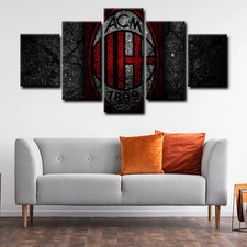 AC Milan Classic Logo Serie A Football Sports Team 5 Piece Panel Canvas Wall Art