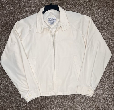 #ad #ad Vintage The Men#x27;s Store at Sears Ivory Bomber Jacket Zip Button Men#x27;s Size M $40.00