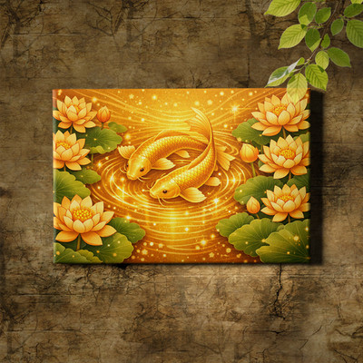 Golden Koi 5D Diamond Canvas Print Self Adhesive Full Round Spring Festival