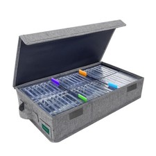 Cassette Tape Storage Box Gray with Lids Index Labels 48 Cases 16.34x9.25x3.54