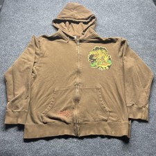 Y2K Ed Hardy Hoodie Mens XL Brown Full Zip Tiger Graphic