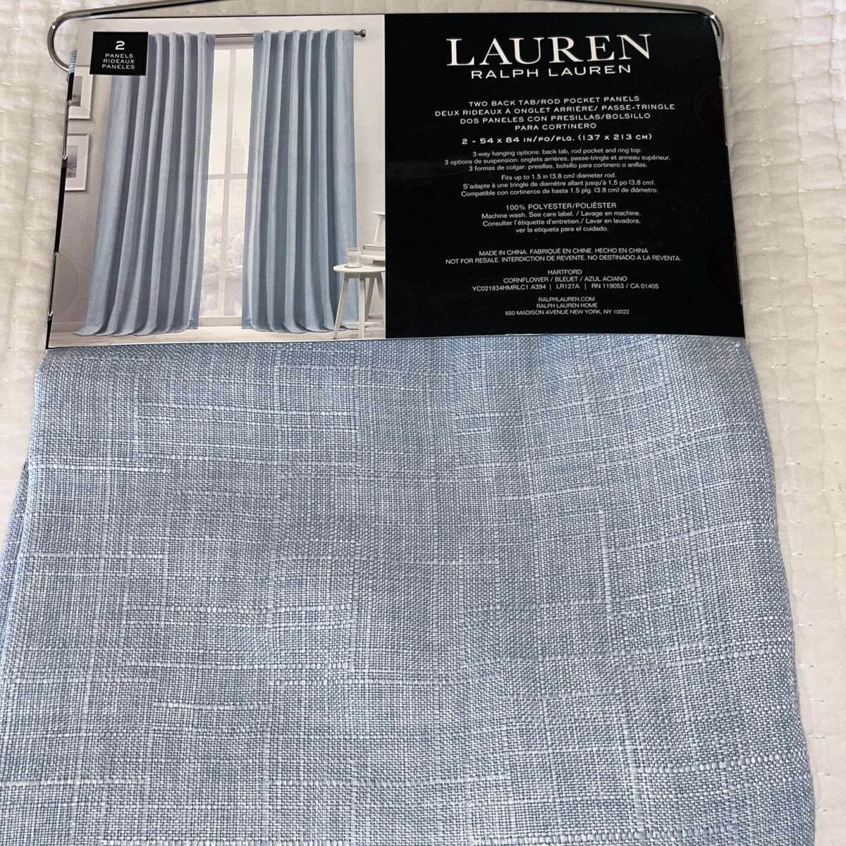 Ralph Lauren 54 x 84 Hartford Cornflower Blue White Window