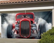 Vintage Modified Car Garage Door Cover Door Banner Garden Yard Decor
