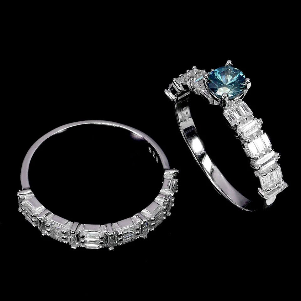 Anel de prata esterlina 925 redondo azul zircão 5 mm joias de pedra preciosa combinando tamanho 8 - Imagem 2 de 4