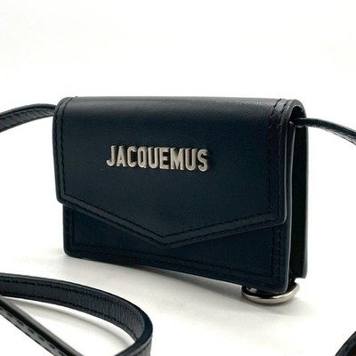 JACQUEMUS Le Porte Azur Card Case Shoulder Bag Black Leather