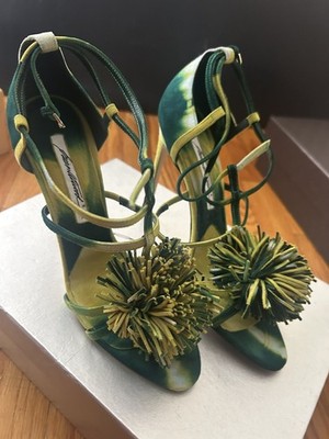 New Aquazzura Green Embellished Suede Sandals 38 
