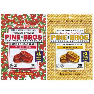 Pine Bros Softish Throat Drops Bundle, Natural Honey 30 Ct & Wild Cherry 30 C...