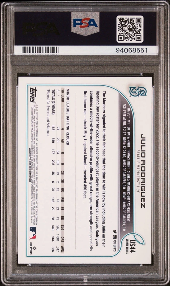 Julio Rodriguez 2022 Topps Update Series #US44 Gold Foil PSA 9 Rookie Card - Image 2 of 2