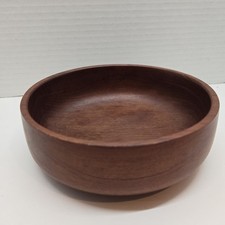 Vtg MCM Wooden Bowl 1960s Teak Or Blk Walnut Wood Decor Hand Carved Bowl