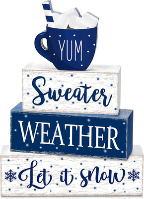 4 Pcs Winter Wooden Tabletop Let It Snow Tiered Tray Decor Snowflakes Decorative