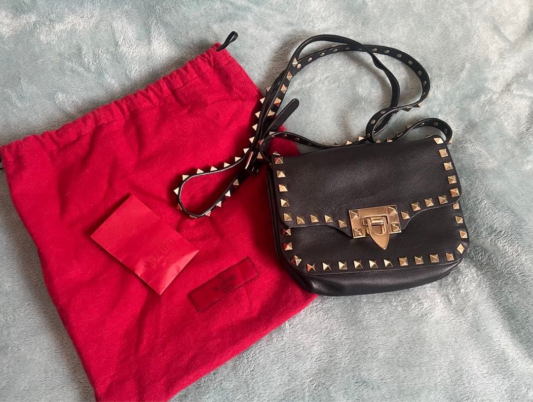 Valentino Garavani Rockstud Mini Shoulder Bag Black Leather Used Japan