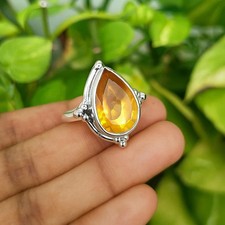 Genuine Citrine Ring 925 Sterling Silver Band Statement Handmade Ring All Size