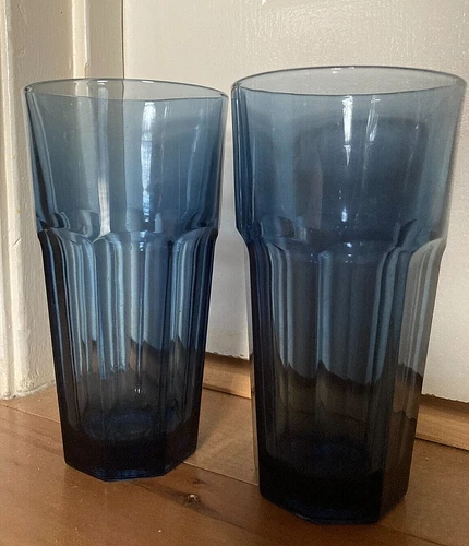 Lot of 2 Libbey Gibraltar Dusky Blue 6 1/4 Inch Tumbler Cooler Vintage Paneled