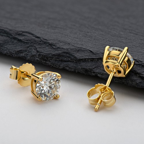 1,0 ct GRA Moissanit Ohrringe 14K massiv Gelbgold Solitär Ohrringe Geschenke - Bild 3 von 14