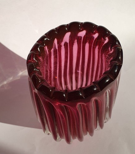Seguso Vetri d'Arte Mid Century Pink Ribbed Murano Vase 23.5cm - Picture 4 of 11