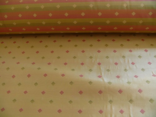 BY YARD HiEND 100%SILK JACQUARD HEAVY! DIAMOND DOT STRIPE TUSCANA GOLD PINK - Picture 2 of 10