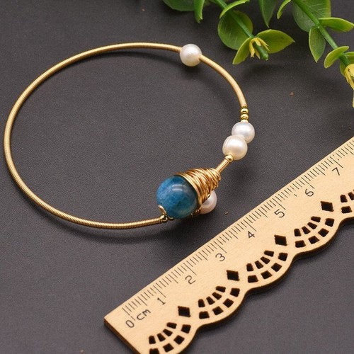 18k gold plated natural kyanite freshwater pearl bangle bracelet - Picture 4 of 4