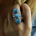 Boho 925 Sterling Silver Elegant Charms Vintage Turquoise Charms Ring Size 8