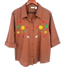 Collections Etc Womens Size Large Fall Autumn Thanksgiving Blouse Shirt Top 