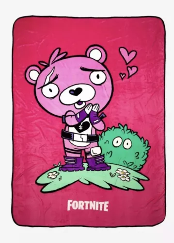 Fortnite Cuddle Team Leader Blanket Plush Pink and Green Soft Cozy Large 62x90