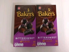 2x BAKER'S BITTERSWEET CHOCOLATE 66% CACAO Premium Baking Bar 4 oz Exp. 06/2025 