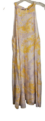 Women's Sundress Racerback lined Size Med (Eu 44)Tie Back Yellow/White