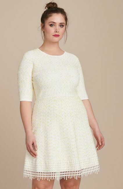 $1290 NEW Lela Rose Speckled Tweed Lace Hem Knit Dress White Ivory Yellow  Dot S
