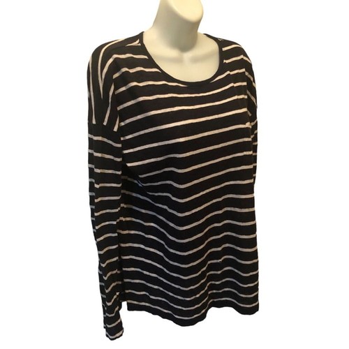 Vince Linen Tee Chest Pocket LS Sz. M Casual Lightweight Black/White - Picture 3 of 5