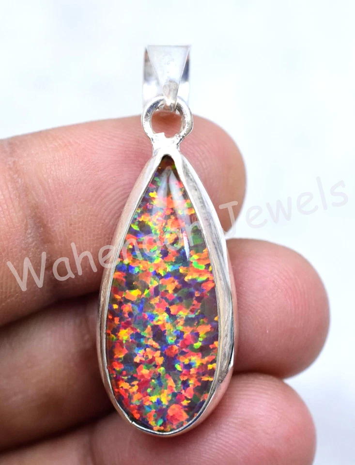 Hermoso Colgante de Plata de Ley 925 23,70 Ct Ópalo de Fuego Natural Pera Certificado Foto 3 de 4