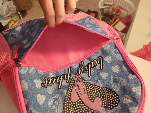 Baby Phat Backpack Book Bag Pink Rhinestones Heart Blue Jean Medium Size - Picture 12 of 12