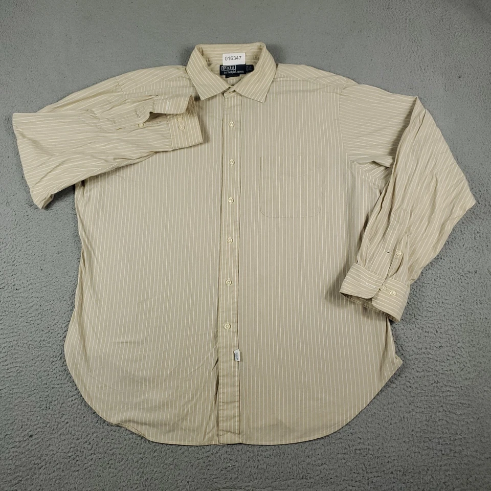Camisa Ralph Lauren Para Hombre Talla 17.5 Beige Rayas Vestido Abotonado Manga Larga Foto 2 de 4