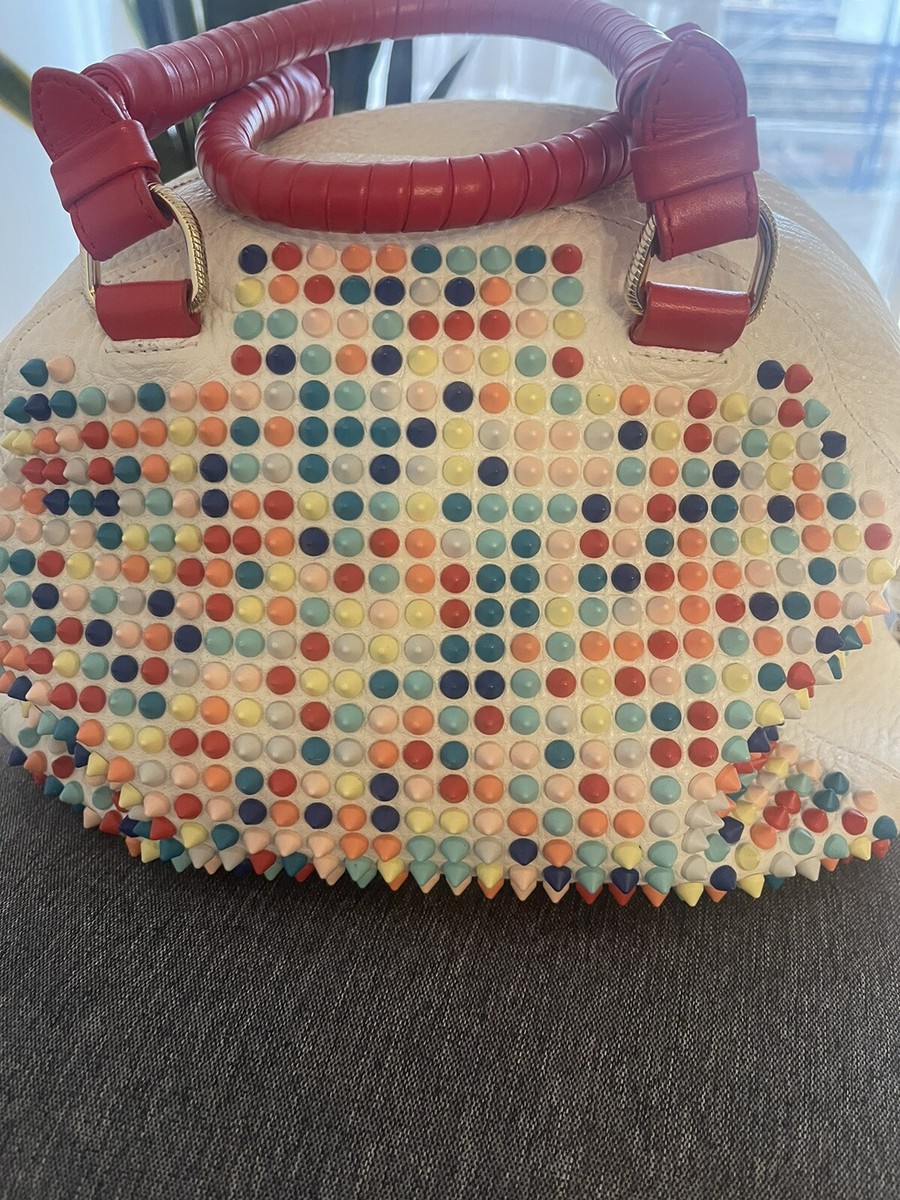 Christian Louboutin White Multicolor Leather Spike Studded