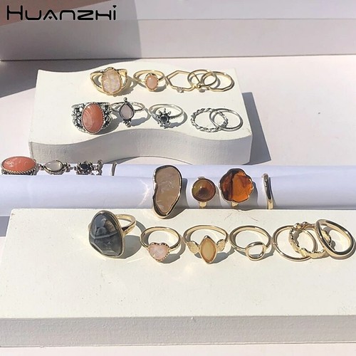 Set 8x Anillos De Moda Metálico Con Piedra Colorida Para Mujer Y Niña Oro Plata - Foto 6 di 30