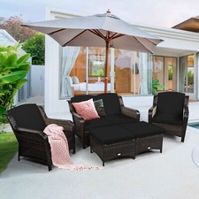 5 Pieces Patio Furniture Set Outdoor Rattan Conversation Sofa Set w/ Cushions